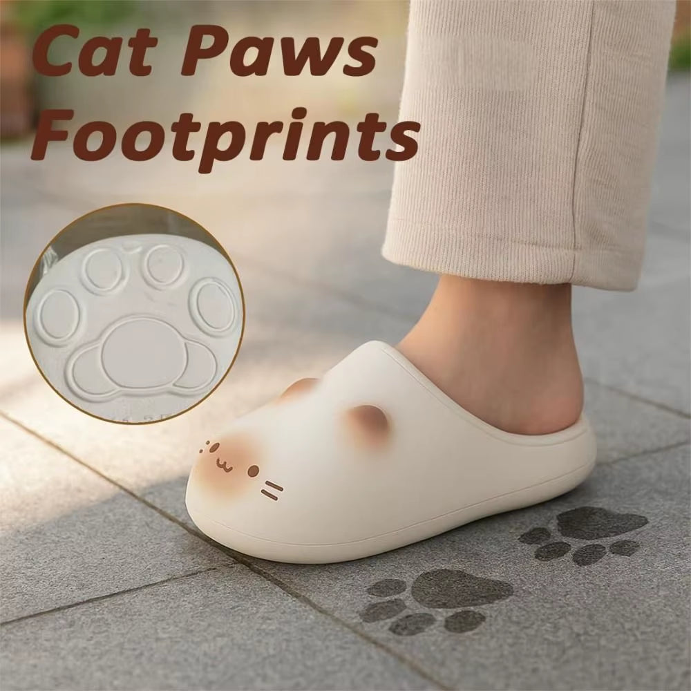 New Waterproof Cat Slippers Warm Bottom Cat Paw Kitty Mules Fluffy Closed Toe Cat Paw Slippers Outdoor Indoor