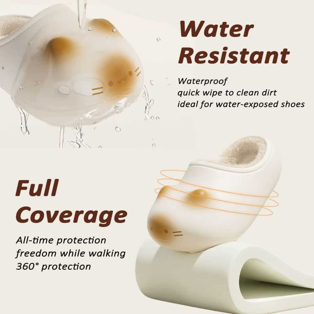New Waterproof Cat Slippers Warm Bottom Cat Paw Kitty Mules Fluffy Closed Toe Cat Paw Slippers Outdoor Indoor