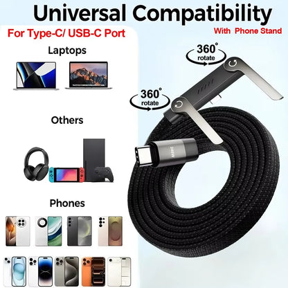 240W Type-C to Type C Cable Elbow Fast Charging Data Cable Foldable Stand Phone Holder for Iphone 17/16/15 for Samsung Charger