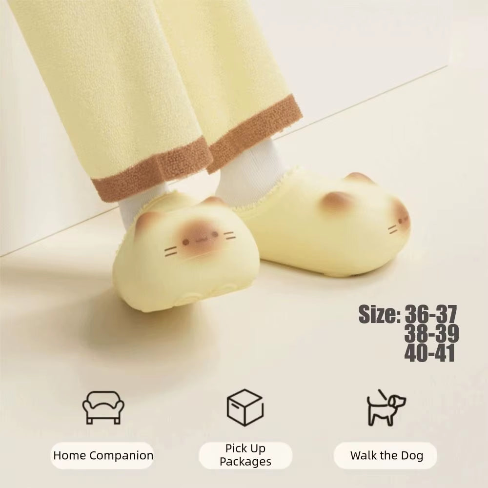 New Waterproof Cat Slippers Warm Bottom Cat Paw Kitty Mules Fluffy Closed Toe Cat Paw Slippers Outdoor Indoor